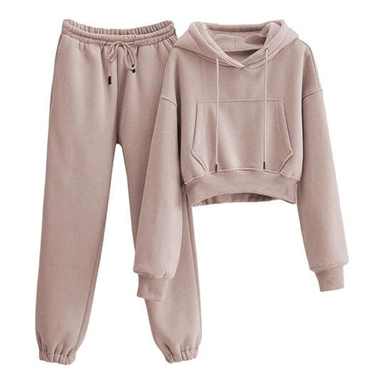Women Cropped Hoodie Tracksuit