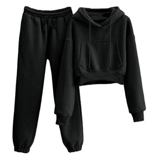 Women Cropped Hoodie Tracksuit