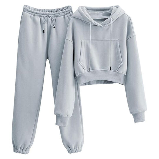 Women Cropped Hoodie Tracksuit